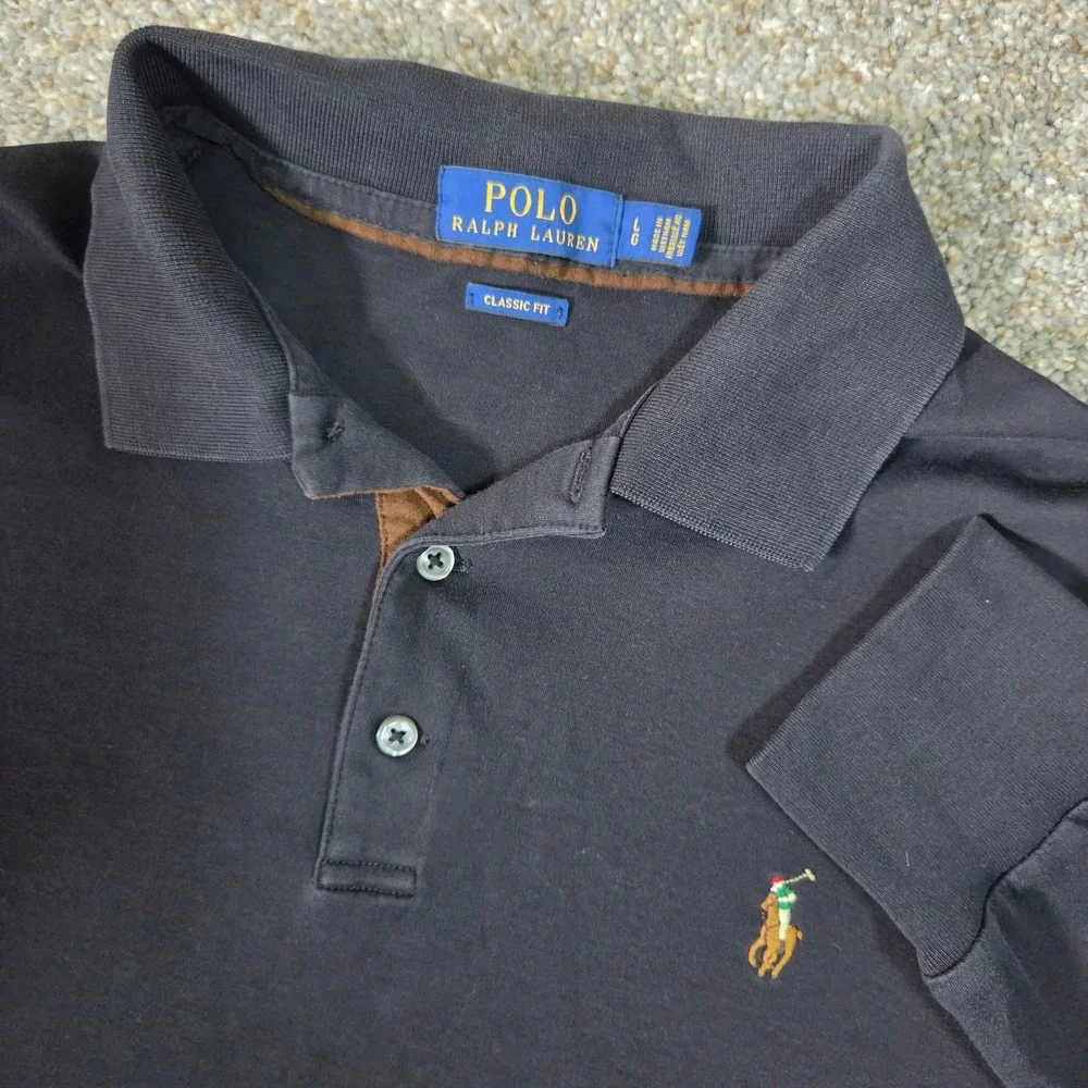 Polo Ralph Lauren Mens Classic Fit Long Sleeve Polo Shirt Black Large L